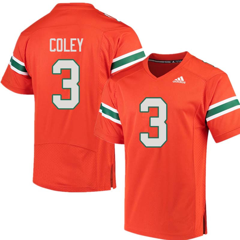 Adidas Miami Hurricanes #3 Stacy Coley College Football Jerseys Sale-Orange - Click Image to Close